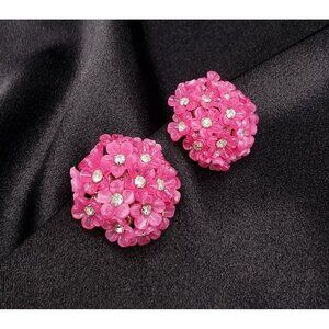 Rare Find Vintage VENDOME Signed 1950's-1960's Pink Floral Rhinestone Clip-On Ea